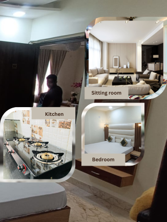 Cozy bedroom with a double bed and warm lighting at  Home Stay